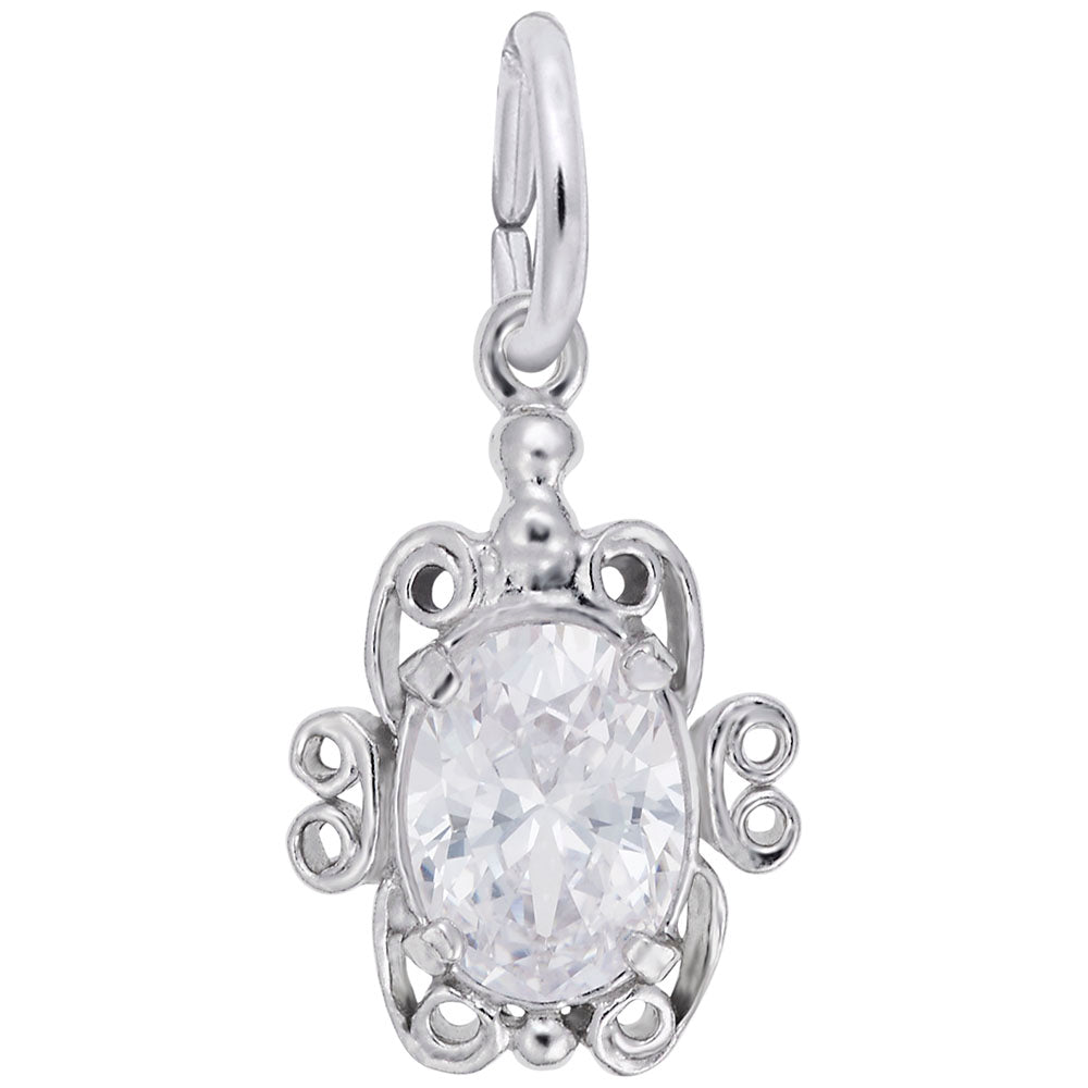 Sterling Silver Scroll Birthstone Charm- April