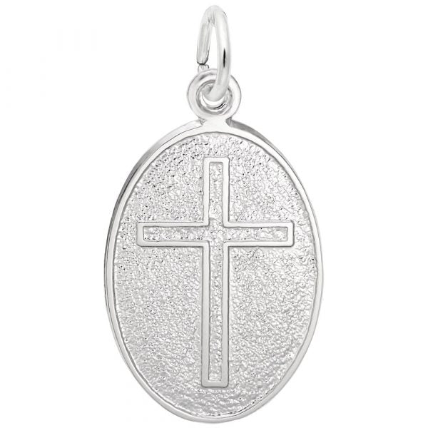Sterling Silver Cross Oval Disc Charm