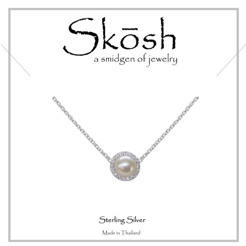 Sterling Silver 6mm Freshwater Pearl with CZ Halo Necklace