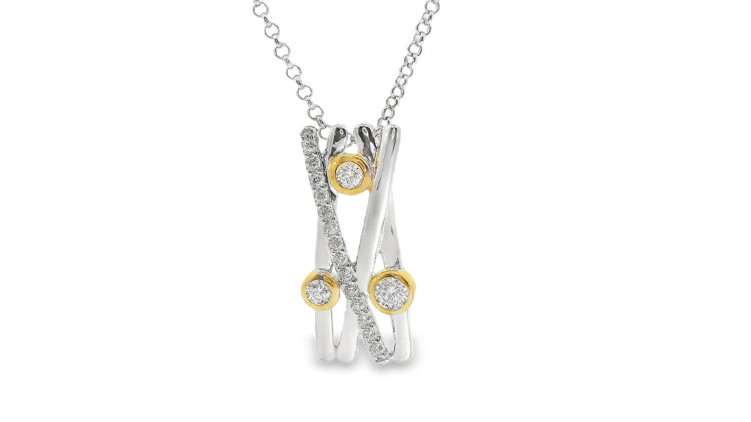 Sterling Silver and Gold over Sterling Silver Vertical Criss-Cross Bar Necklace