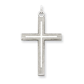 Sterling Silver Rhodium-plated Laser Designed Cross Pendant