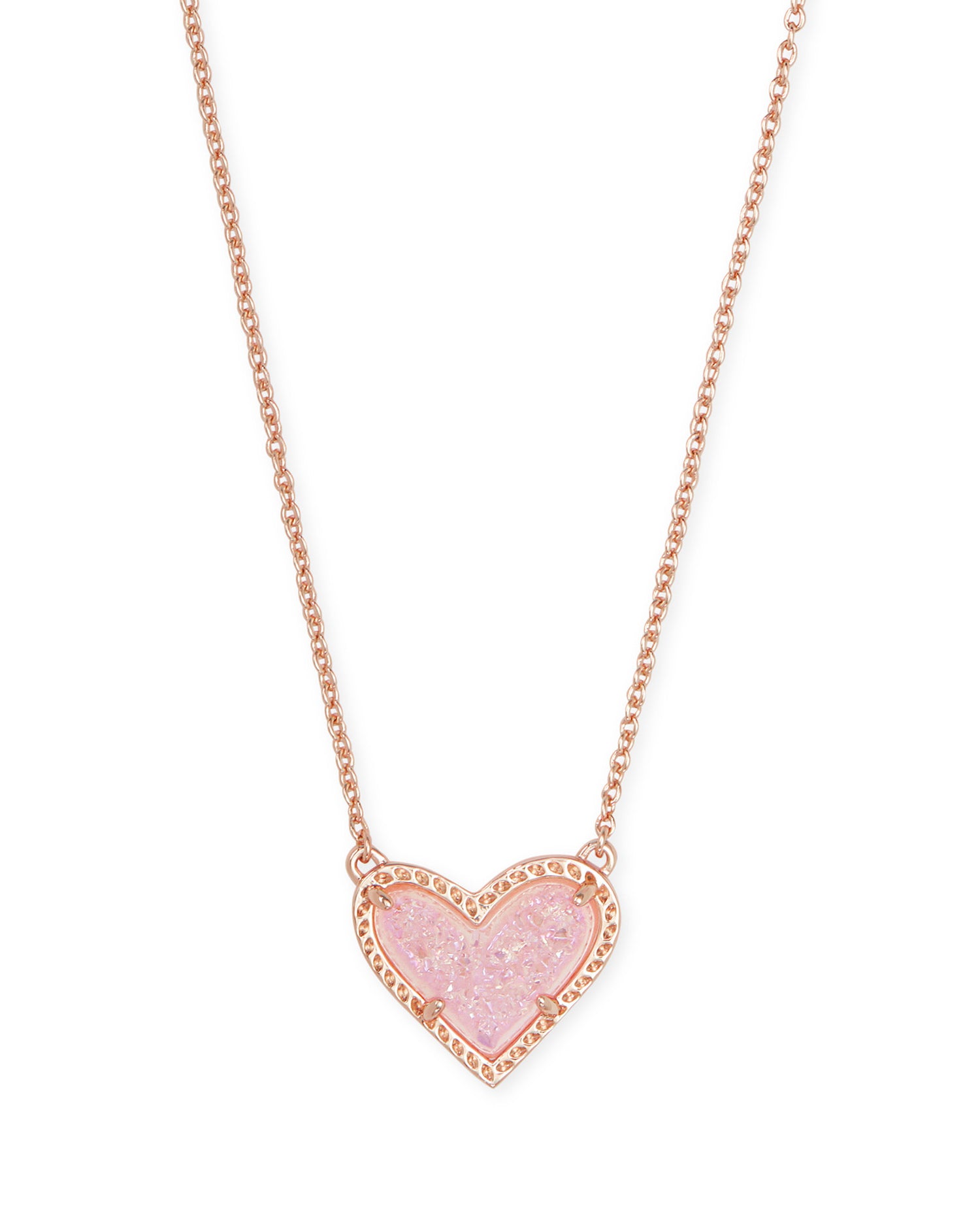 Arie Heart Necklace- Pink Druzy