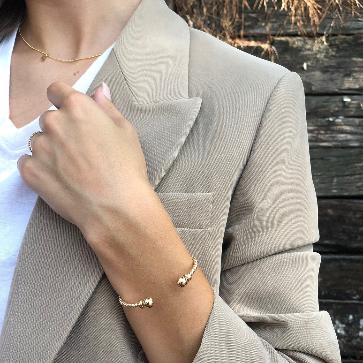 Classic Gold 3mm Bead Cuff Bracelet