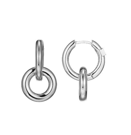 SS ELLE "SIMPATICO" RHODIUM PLATED HOOP CIRCLE DROP EARRING 16MM & 12MM