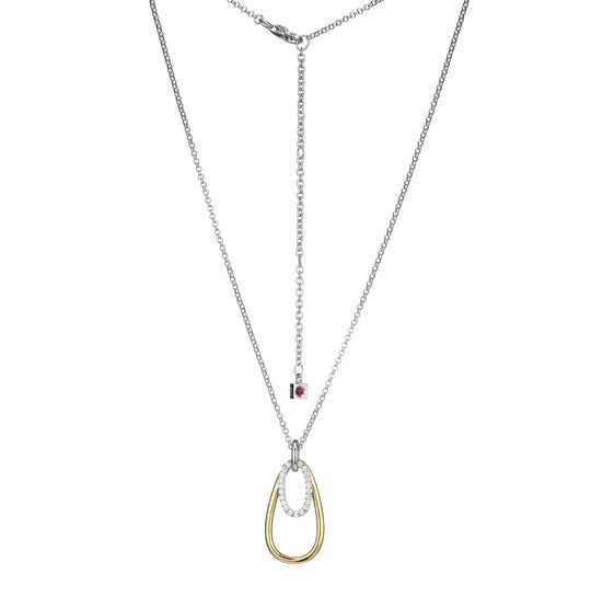 SS ELLE "CIRCADIA" RHODIUM AND YELLOW GOLD CUBIC ZIRCONIA PENDANT ON ROLO CHAIN 17"+3"