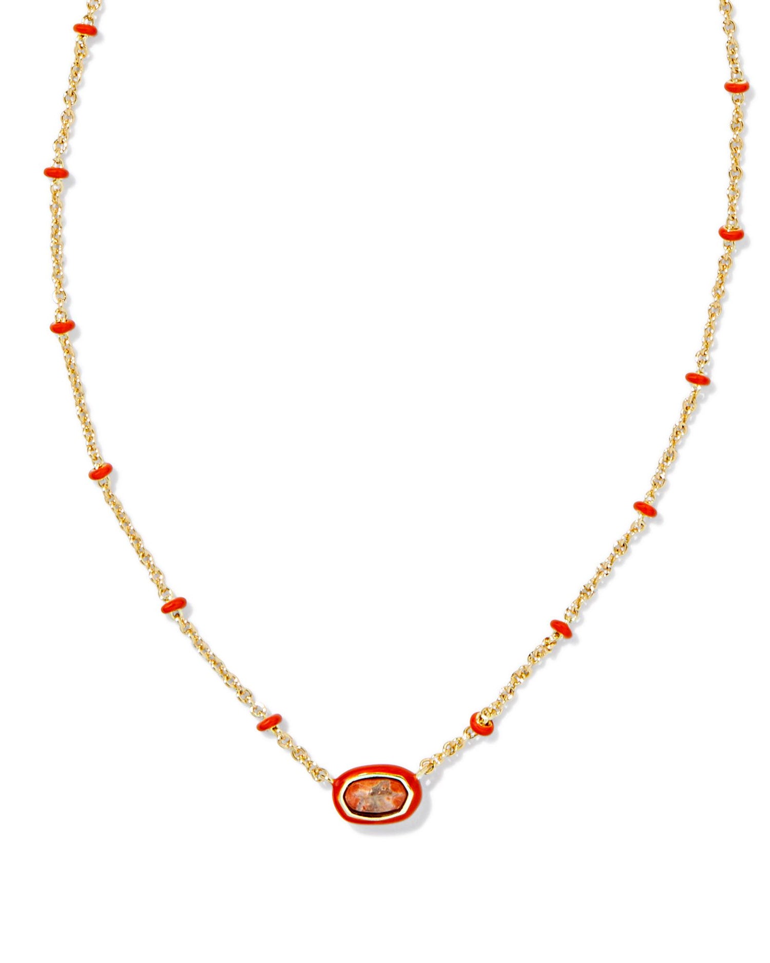 Mini Elisa Enameled Frame Necklace- Variegated Orange Magnesite