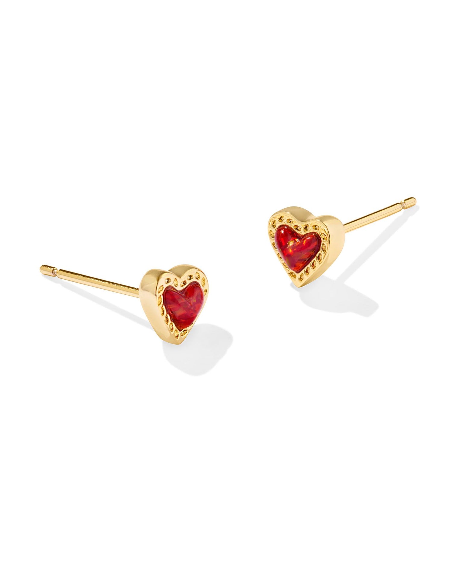 Mini Ari Heart Stud Earrings Gold- Red Opal