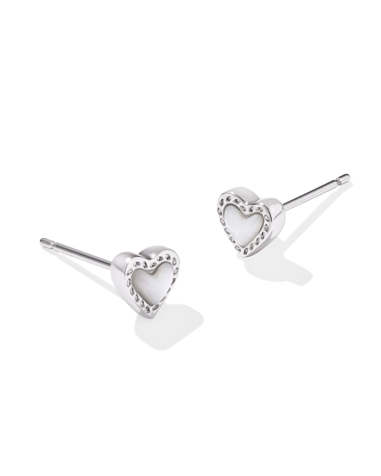 Mini Ari Heart Stud Earrings Silver Ivory Mother of Pearl