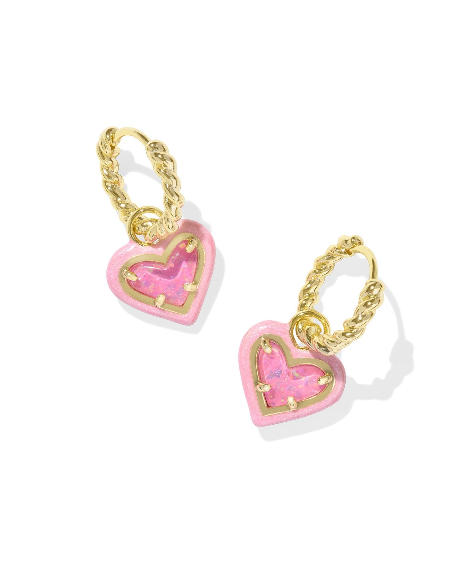 Ari Heart Enamel Frame Huggie Earrings Gold Iridescent Pink Glitter