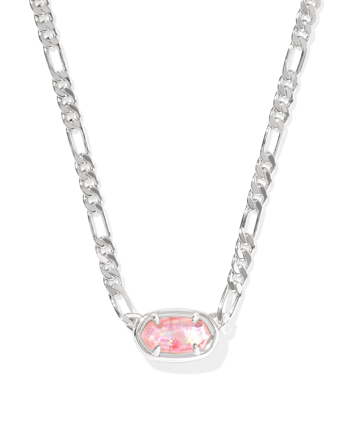 Elisa Figaro Chain Short Pendant Necklace Silver Pink Mother of Pearl