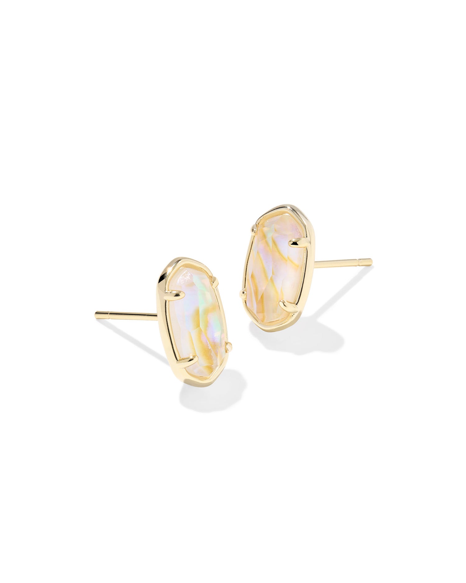 Grayson Stone Stud Earrings Gold Iridescent Abalone