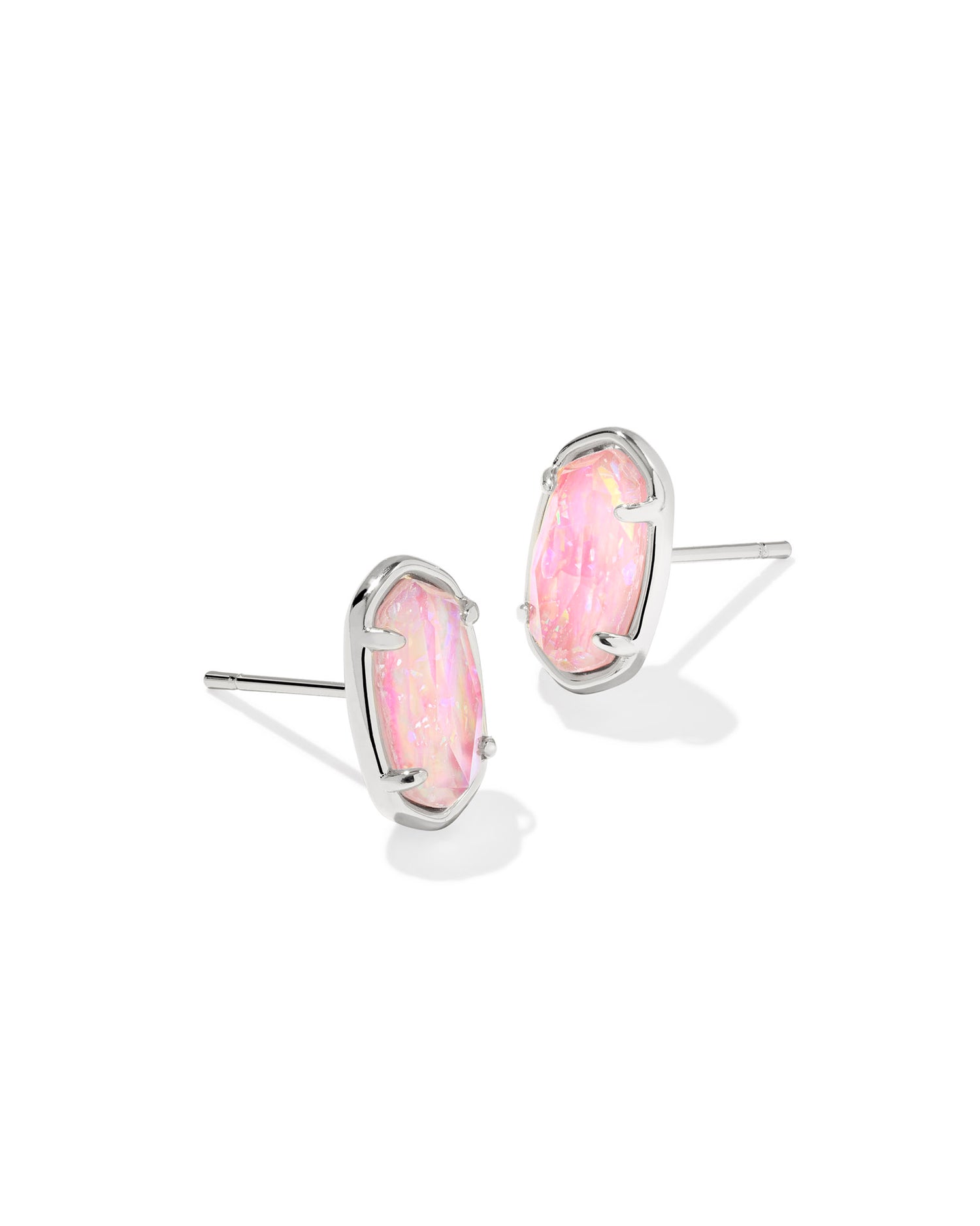 Grayson Stone Stud Earrings Rhodium Pink Mother of Pearl