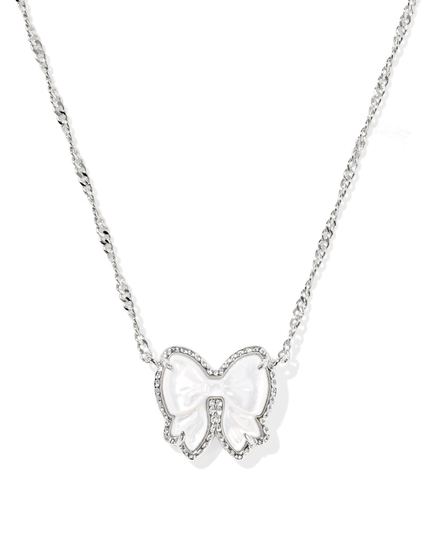 Haley Bow Short Pendant Necklace Silver Ivory Mother Of Pearl