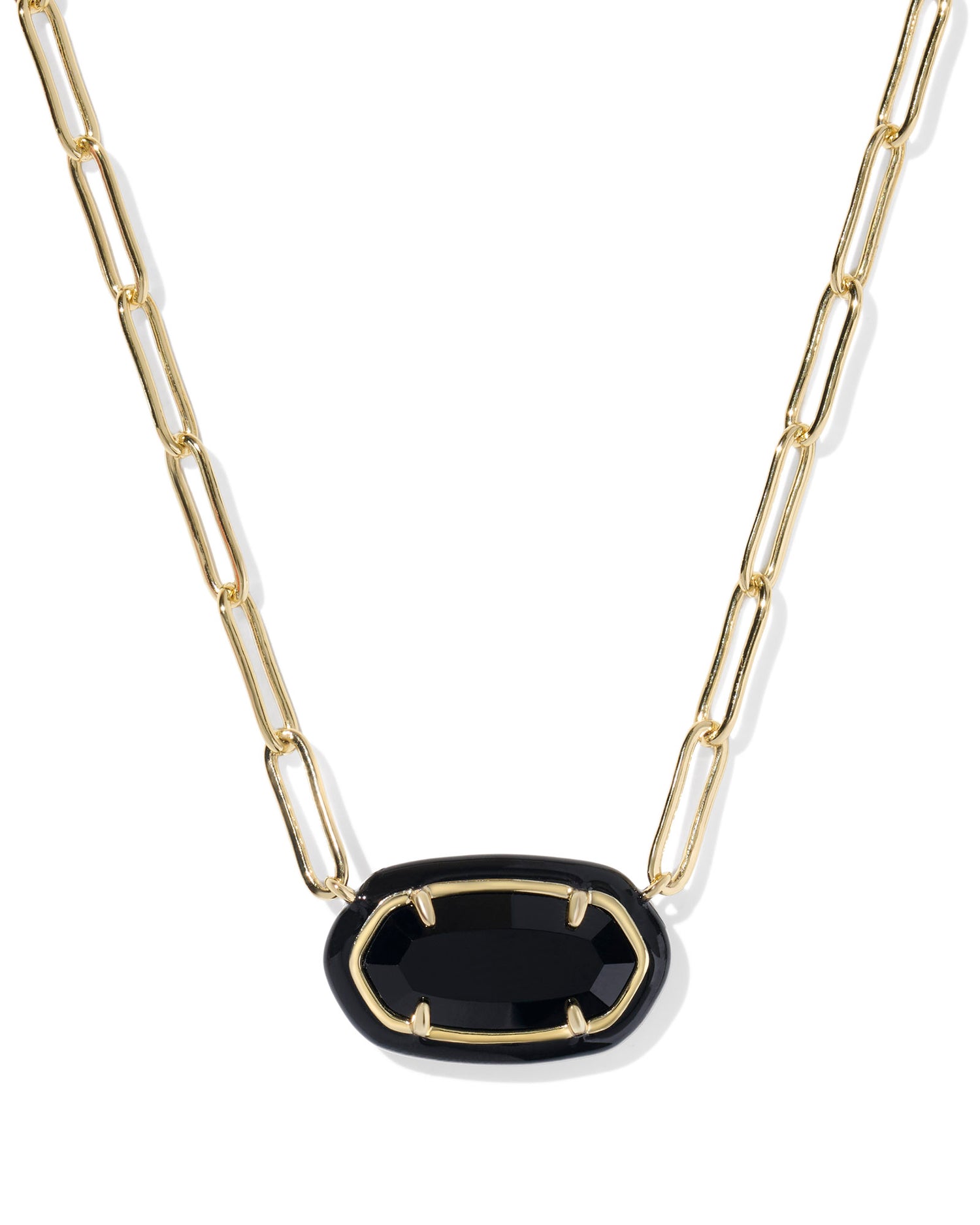 Elisa Enamel Frame Paperclip Necklace Gold Black Agate
