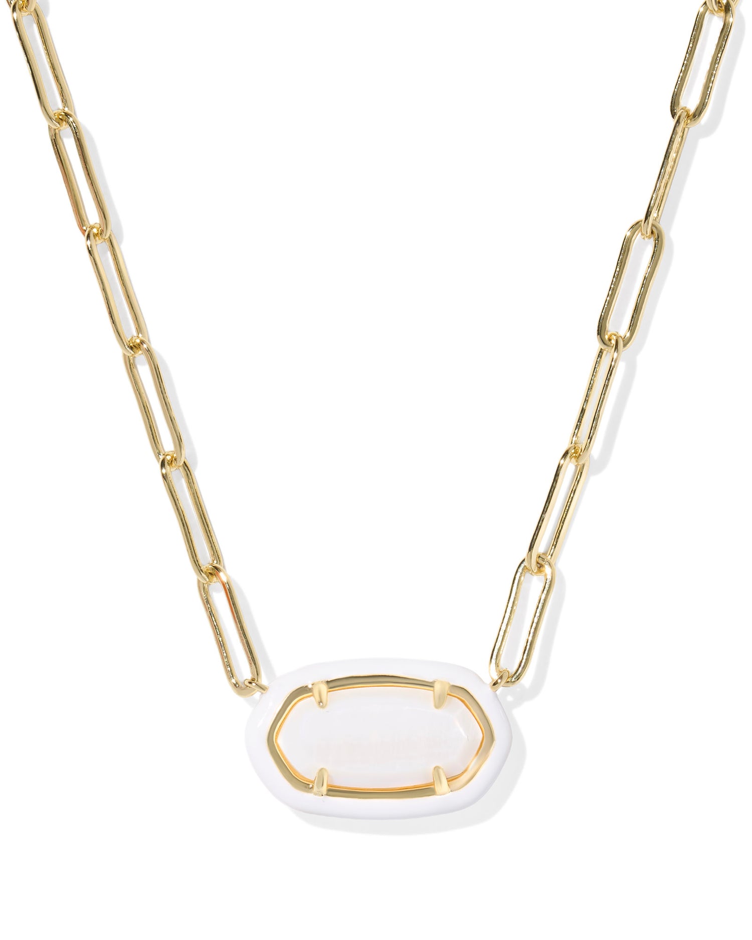 Elisa Enamel Frame Paperclip Necklace Gold White Mother of Pearl