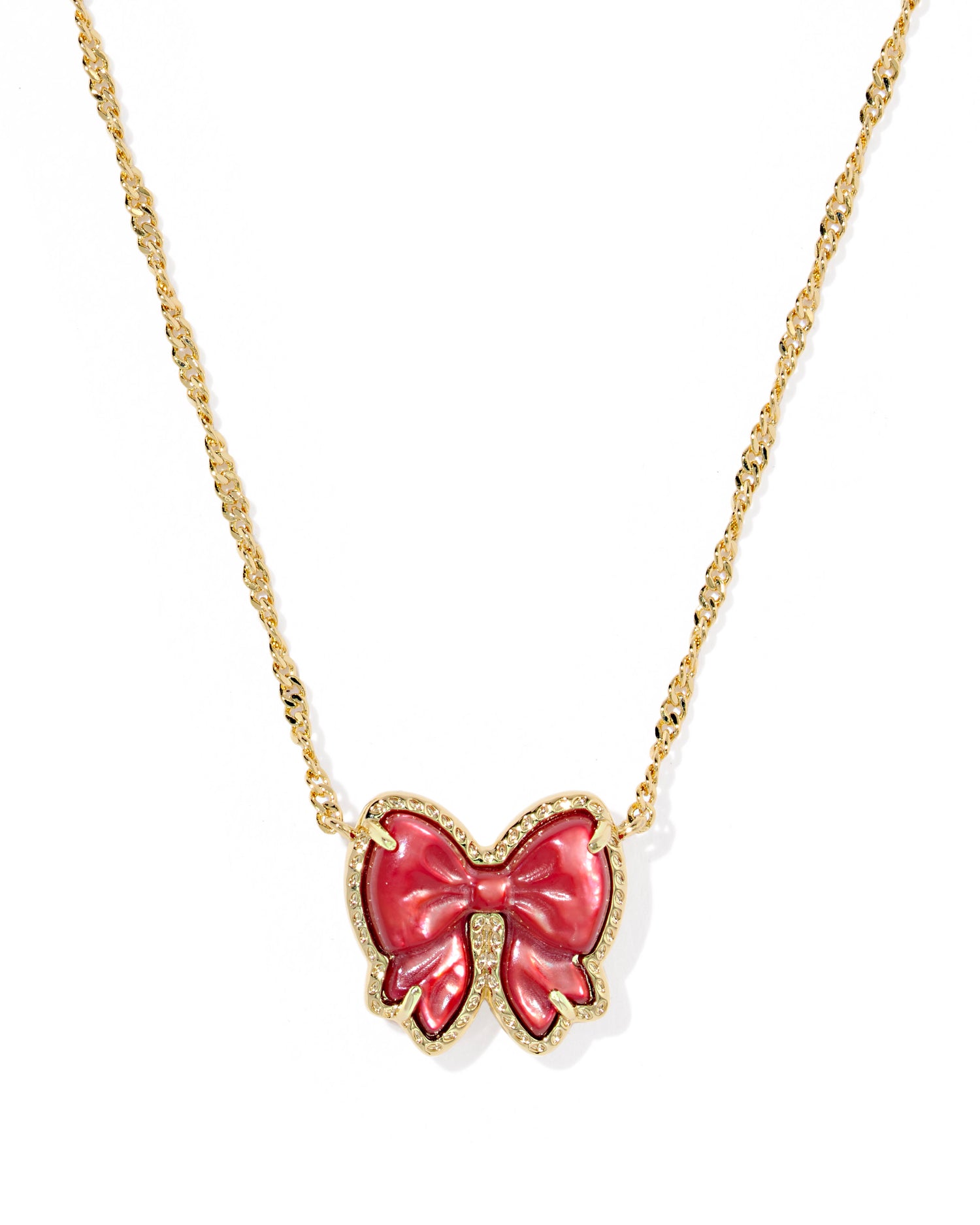 Haley Bow Short Pendant Necklace - Gold Scarlet Red Mother of Pearl