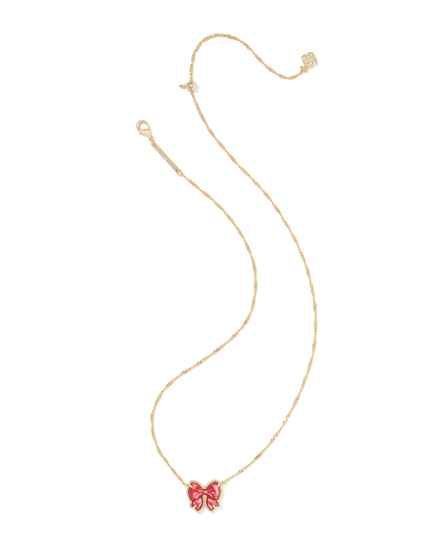 Haley Bow Short Pendant Necklace - Gold Scarlet Red Mother of Pearl