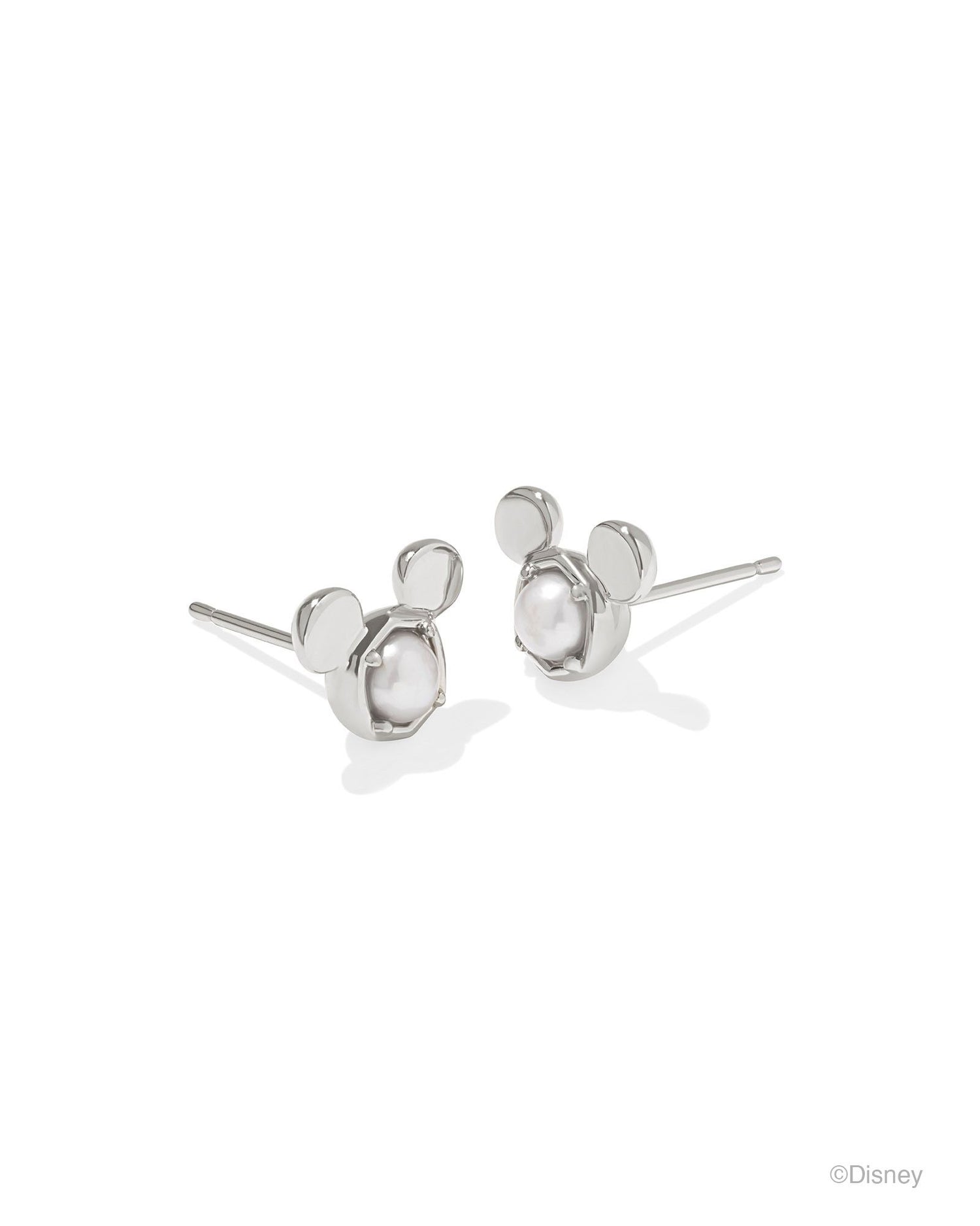 Mickey Mouse Stud Earrings Silver White Pearl