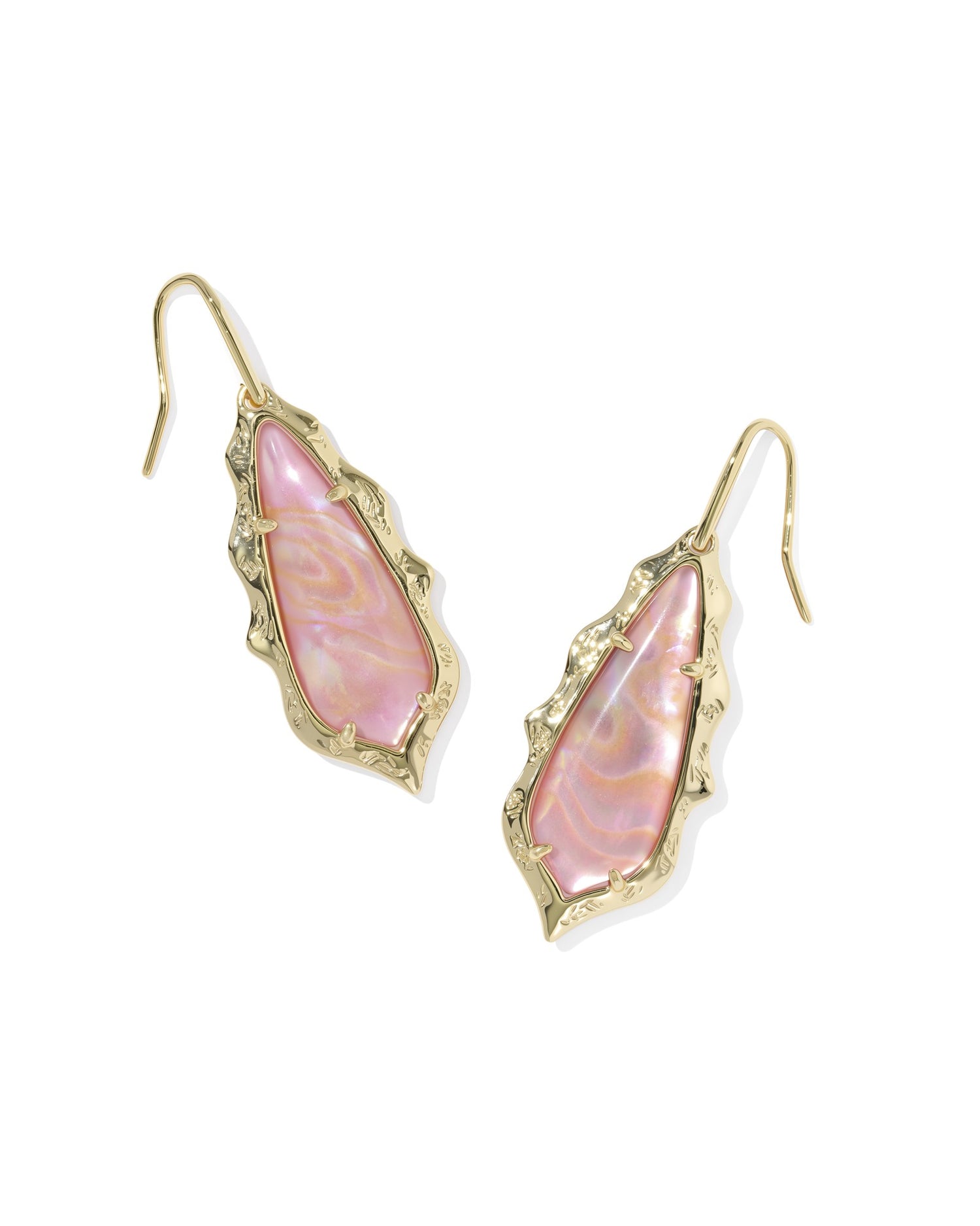 Adriana Scallop Frame Drop Earrings Gold Light Pink Iridescent Abalone