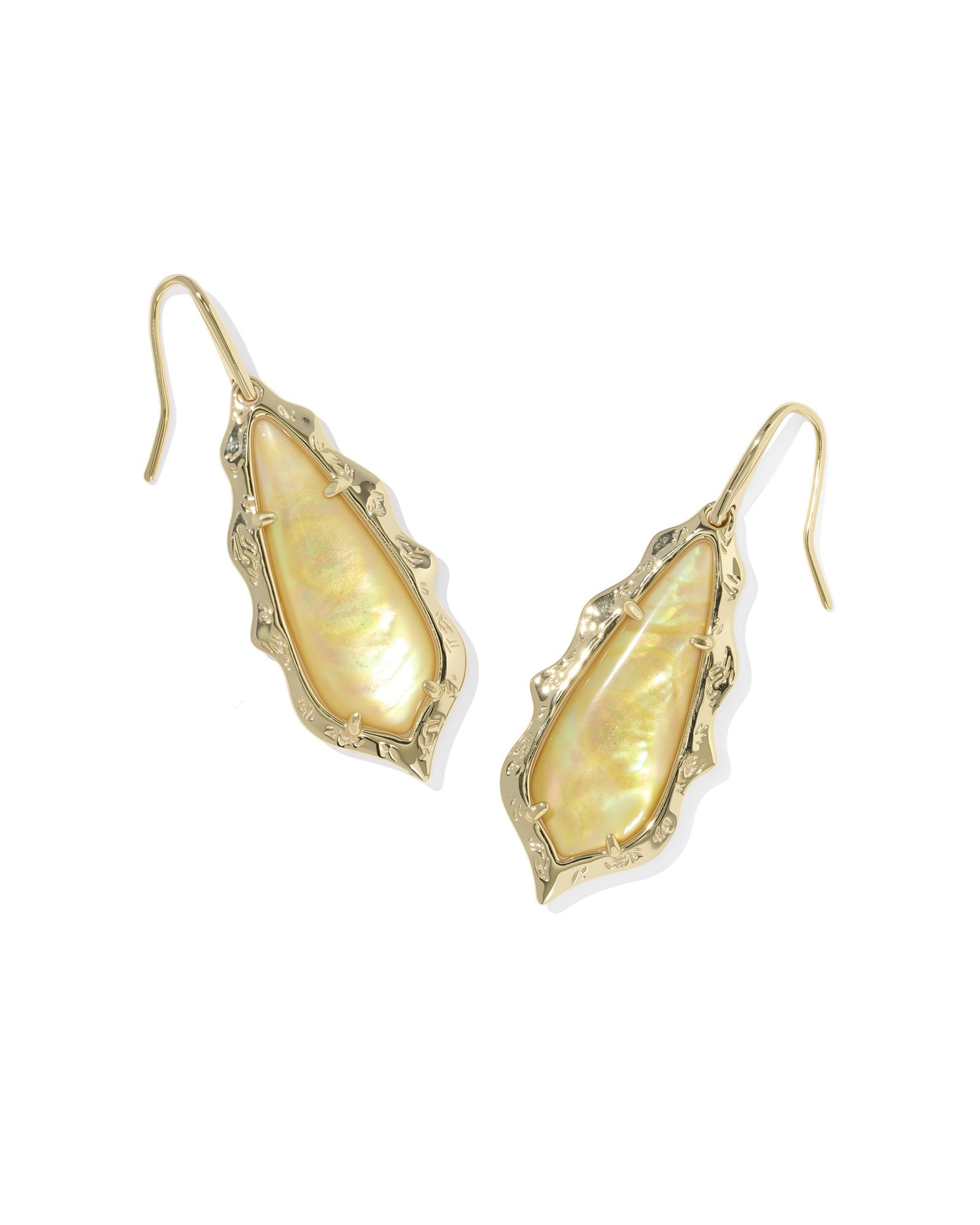 Adriana Scallop Frame Drop Earrings Gold Yellow Iridescent Abalone