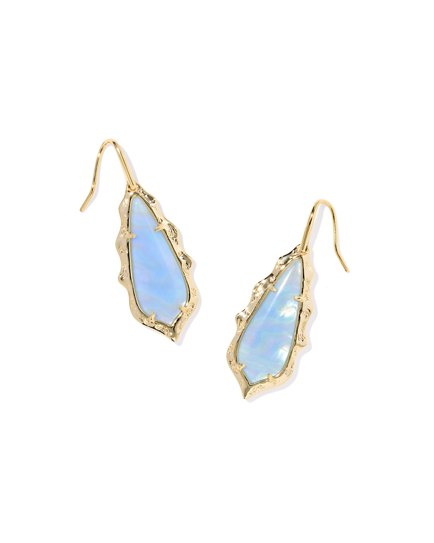 Adriana Scallop Frame Drop Earrings Gold Sky Blue Iridescent Abalone