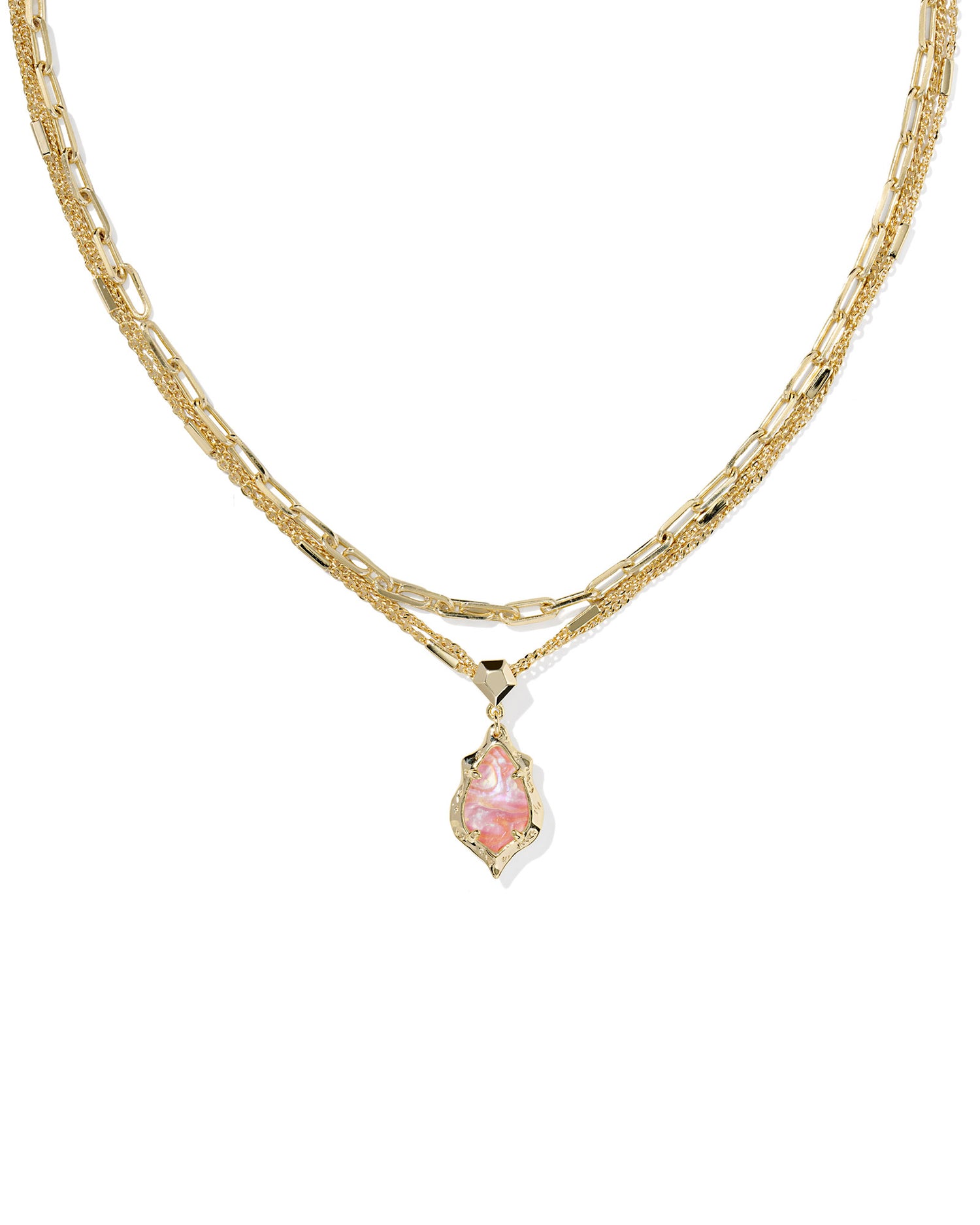 Adriana Scallop Frame Multi Strand Necklace Gold Light Pink Iridescent Abalone