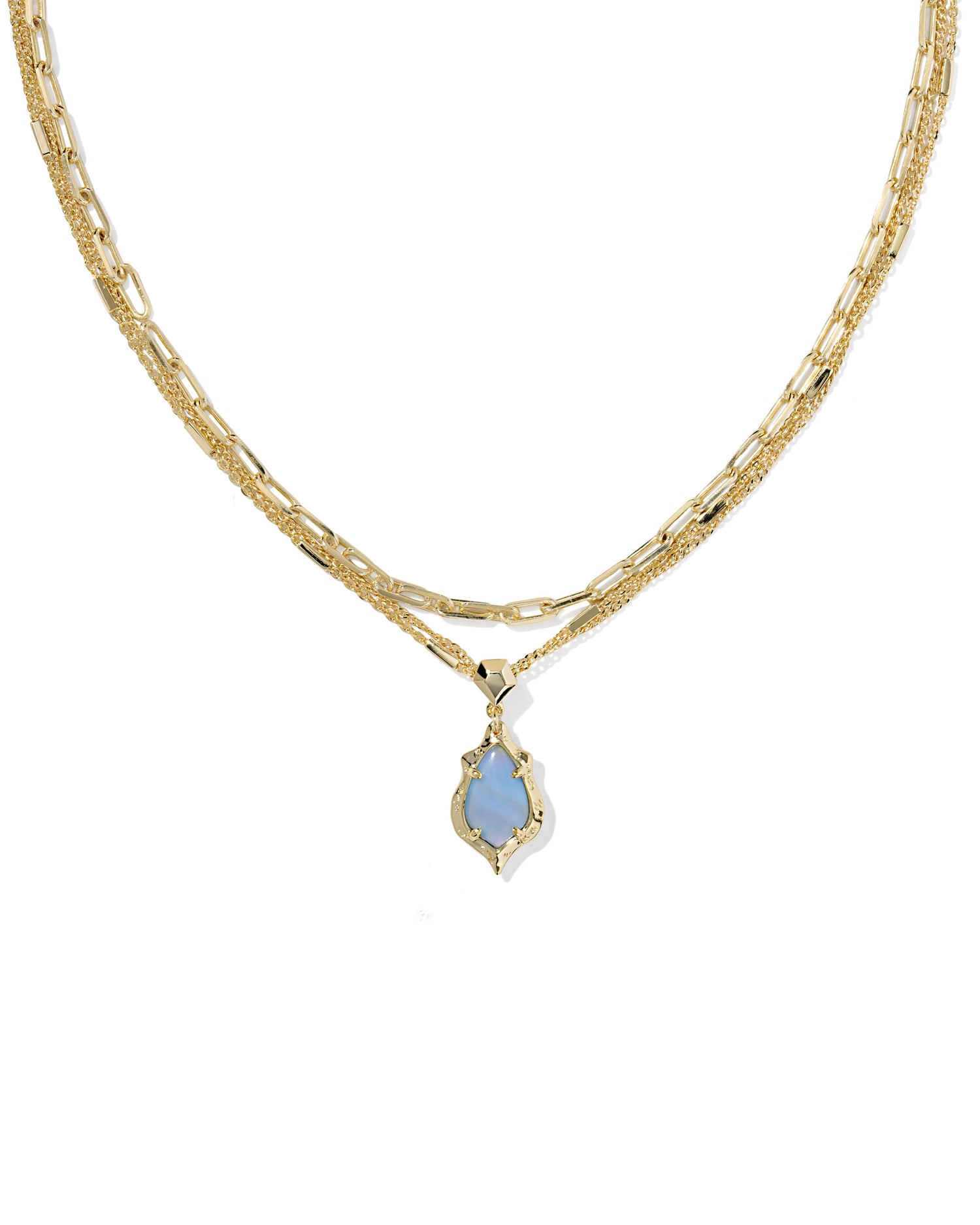 Adriana Scallop Frame Multi Strand Necklace Gold Sky Blue Iridescent Abalone