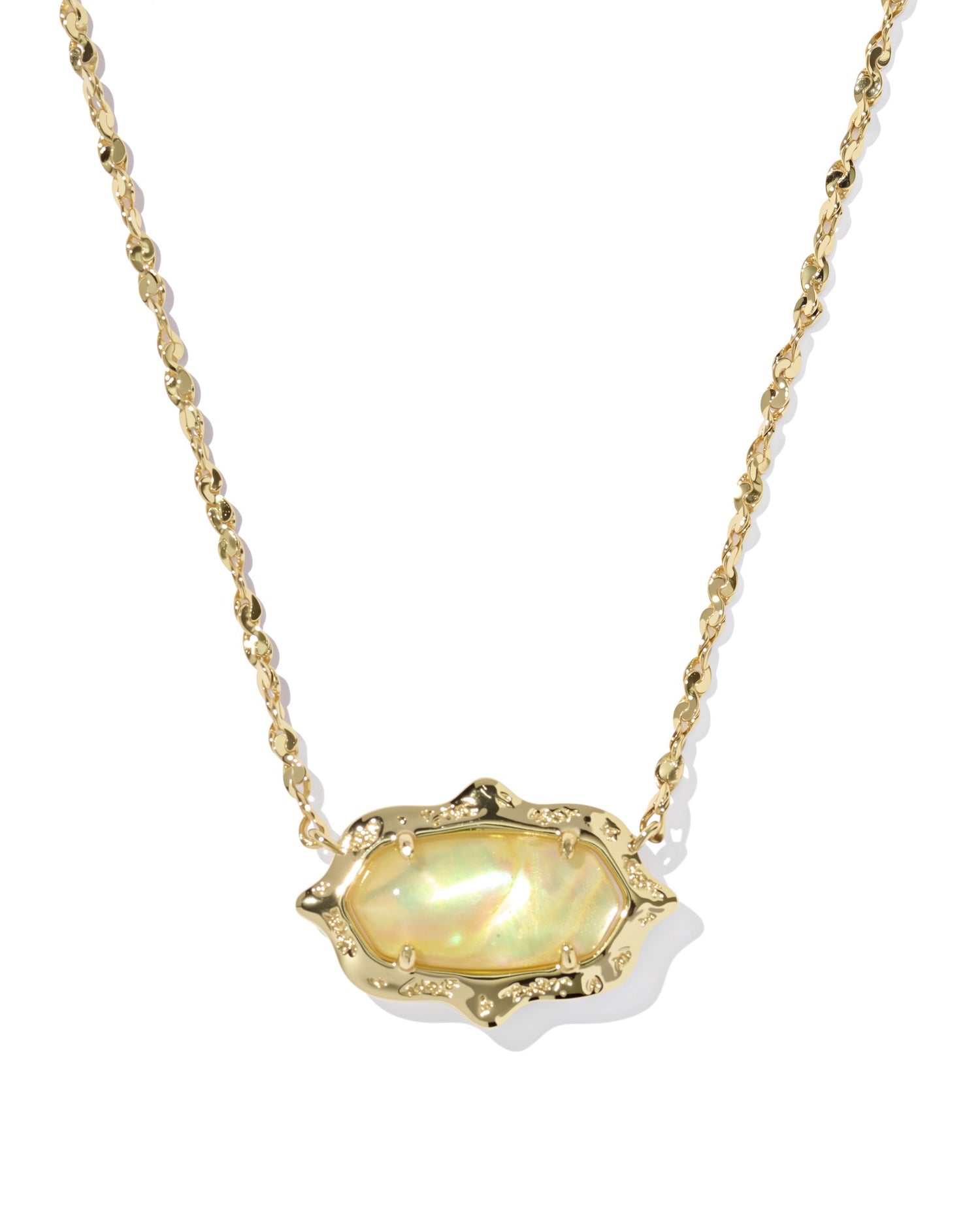 Elisa Scallop Frame Short Pendant Necklace Gold Yellow Iridescent Abalone