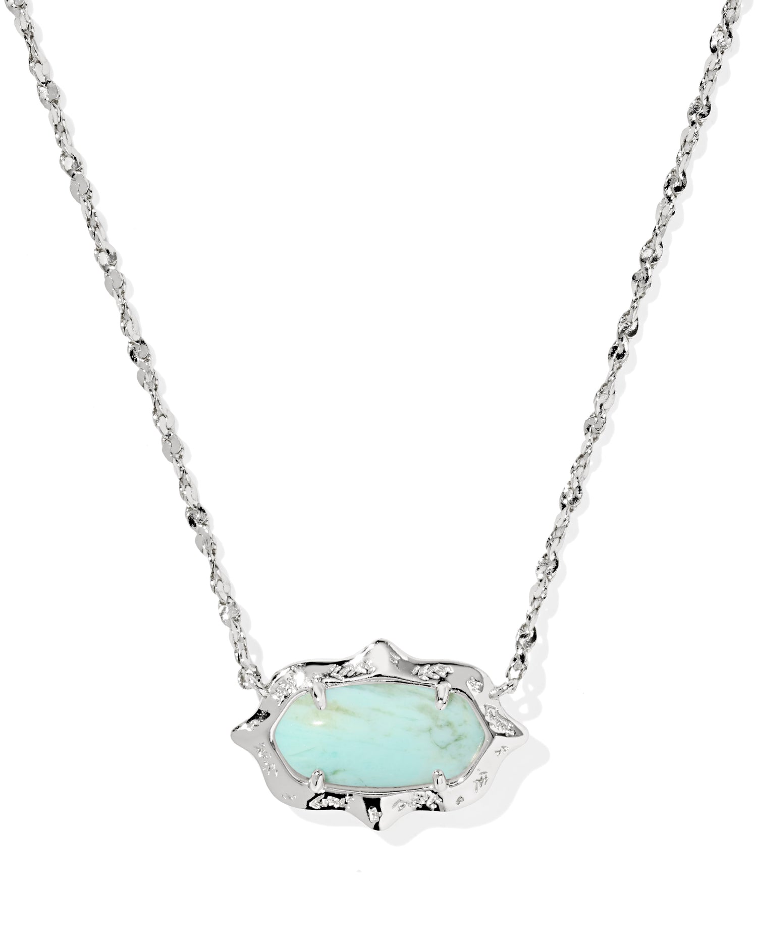 Elisa Scallop Frame Short Pendant Necklace Silver Sea Green Chrysocolla