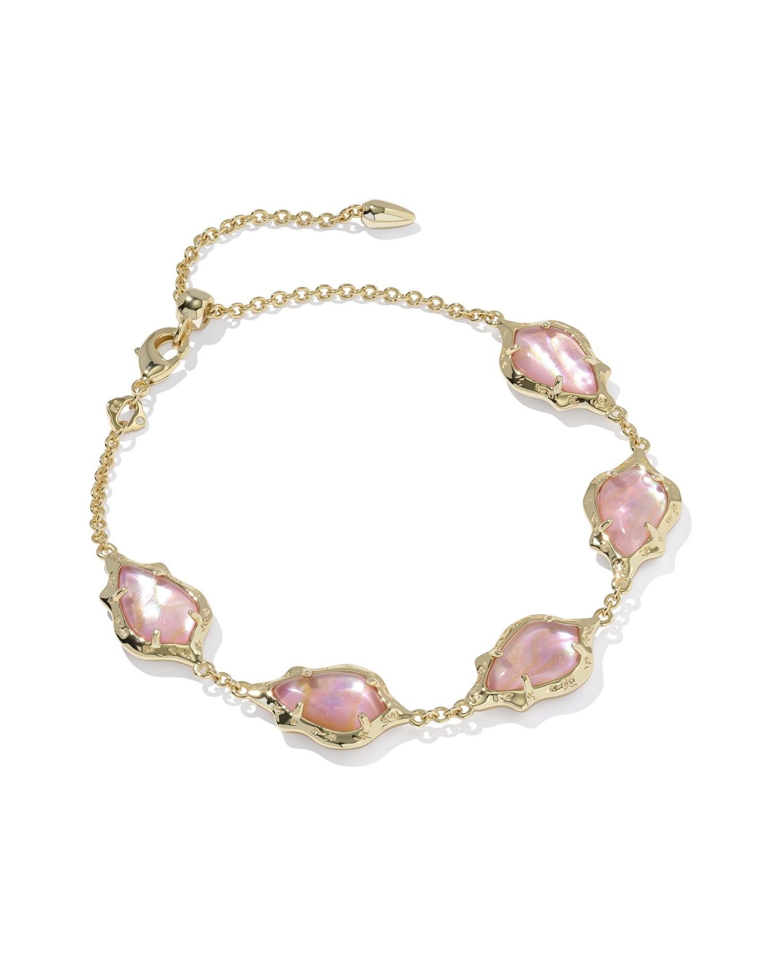 Adriana Scallop Frame Delicate Chain Bracelet Gold Light Pink Iridescent Abalone