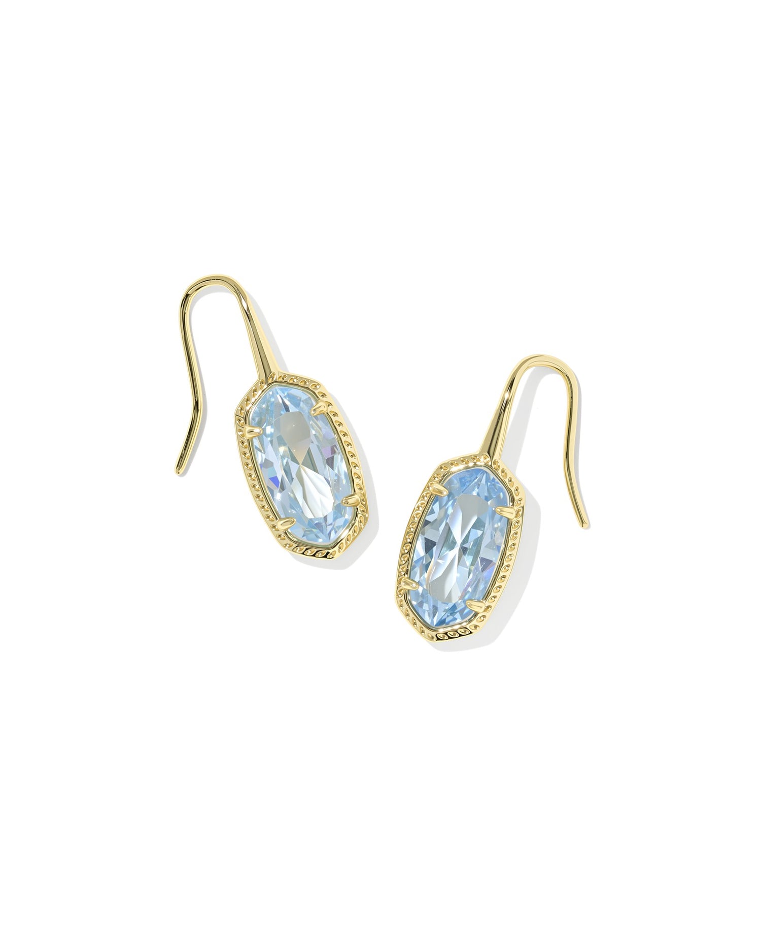 Lee Luxe Drop Earrings Gold Light Blue CZ