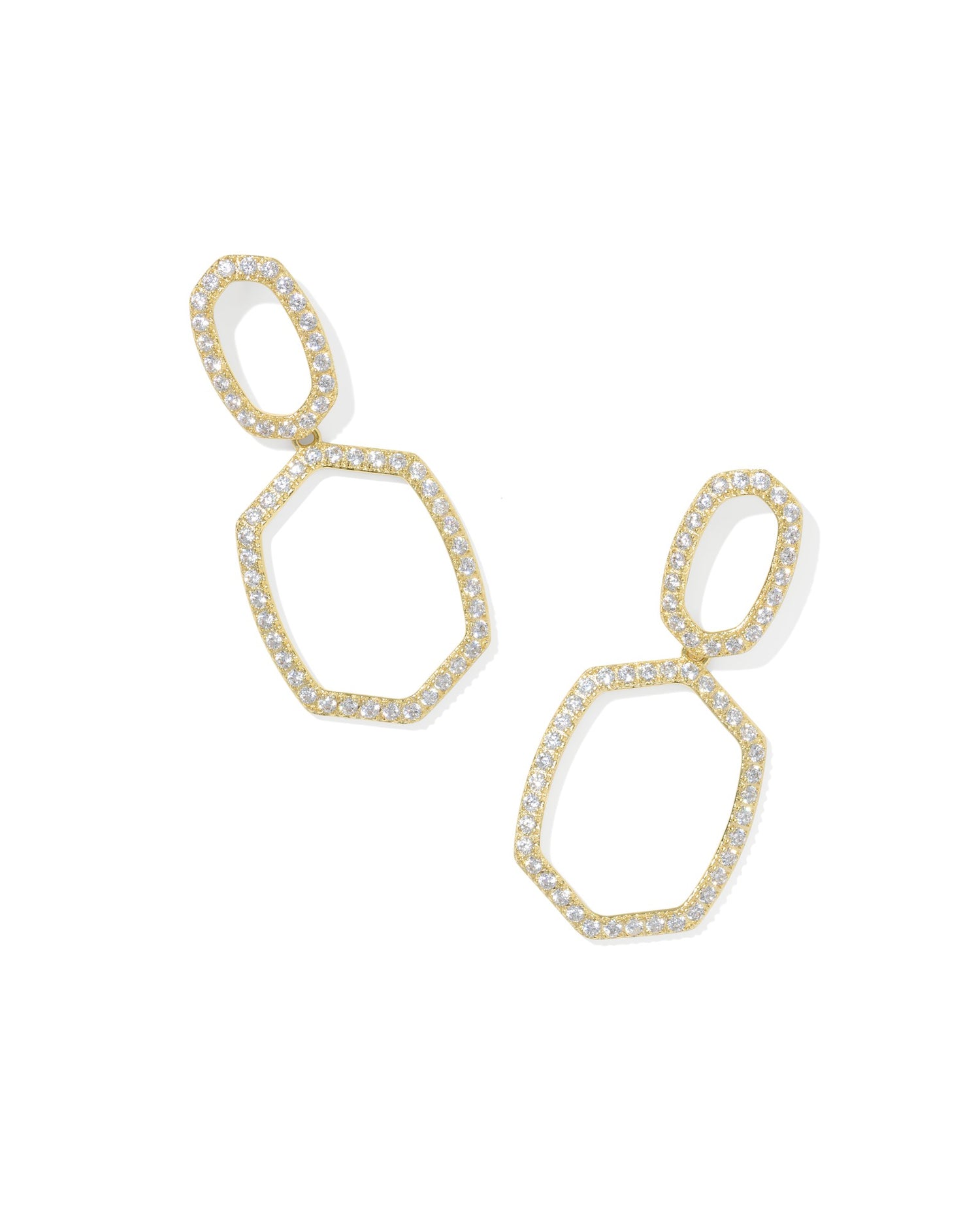 Daphne Pave Open Frame Earrings Gold White CZ