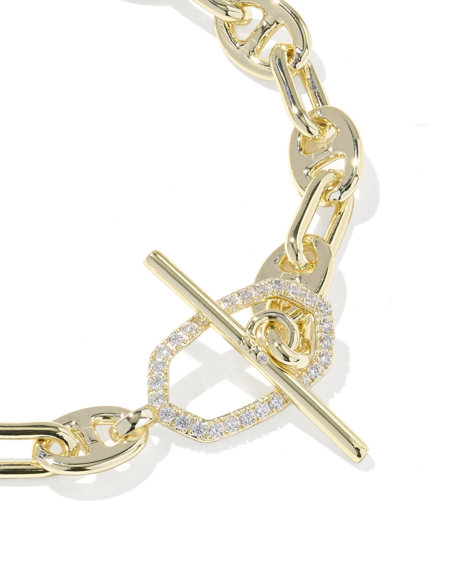 Elaina Toggle Link and Chain Bracelet Gold White CZ
