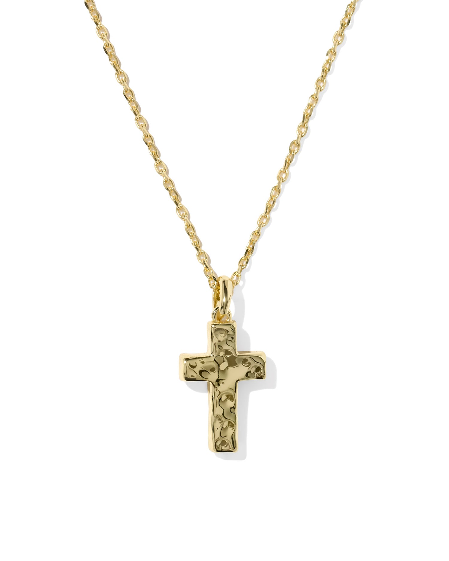 Cross Pendant Necklace Gold Matte Blush Pink Dichroic Glass
