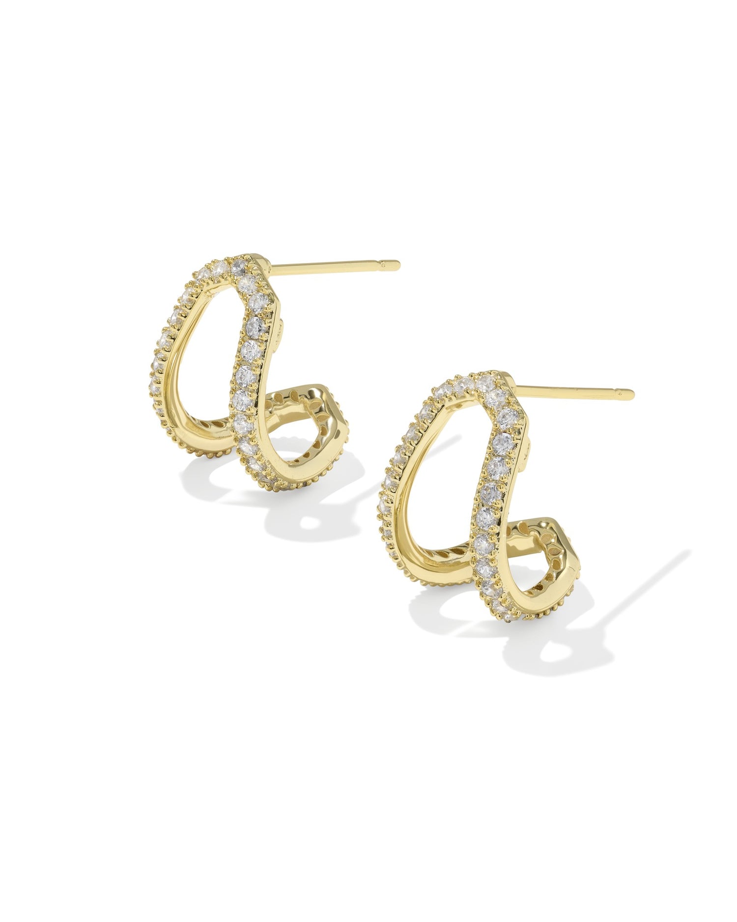 Daphne Pave Huggie Earrings Gold White CZ
