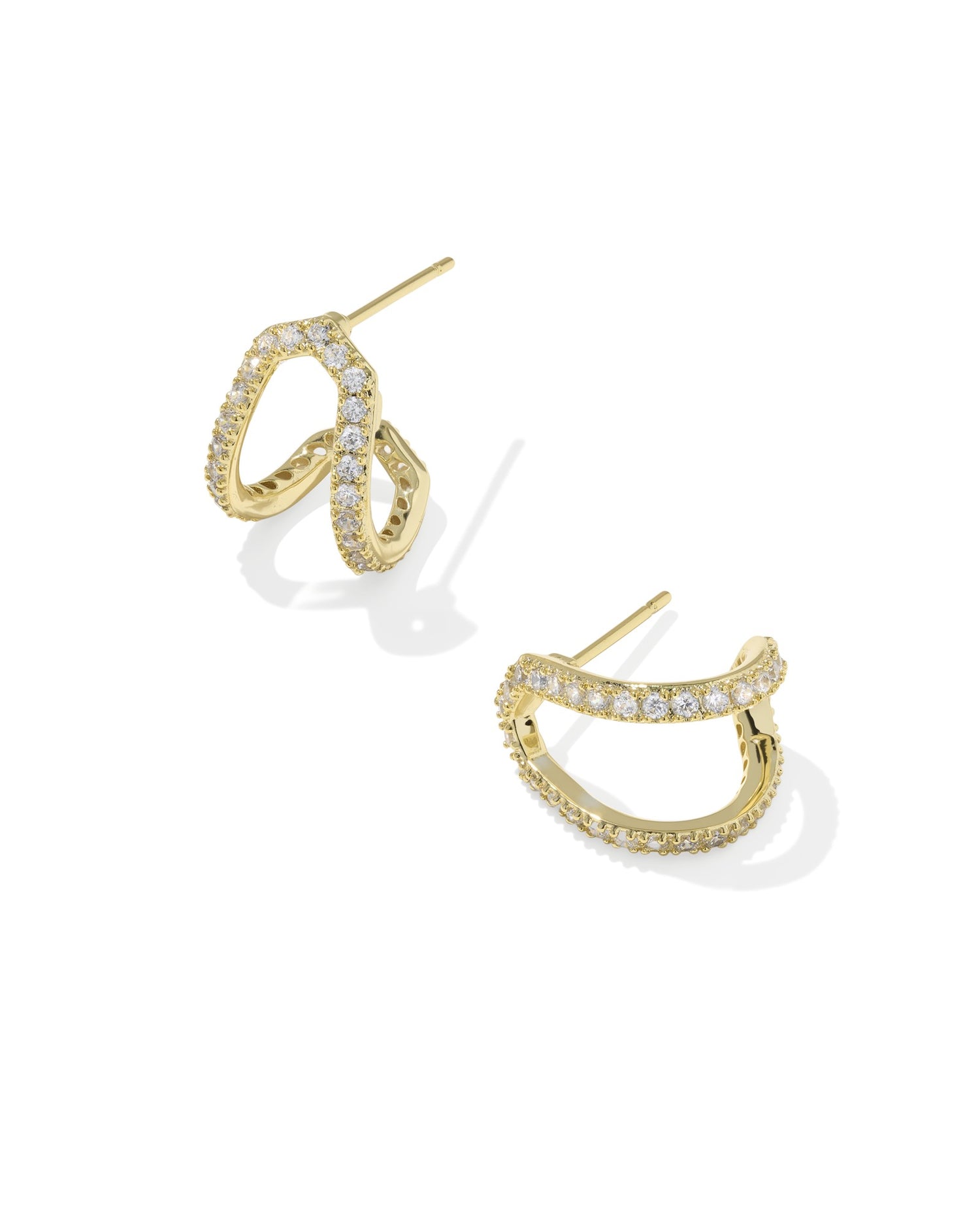 Daphne Pave Huggie Earrings Gold White CZ