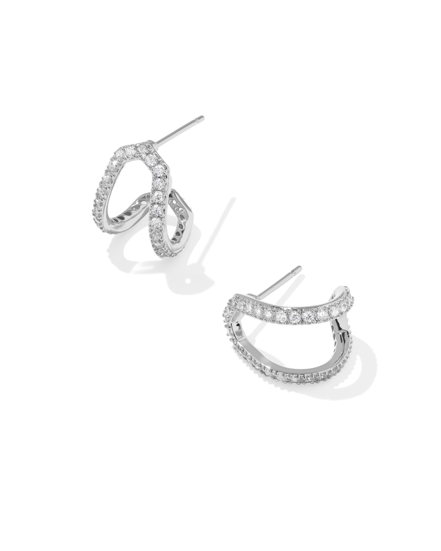 Daphne Pave Huggie Earrings Silver White CZ