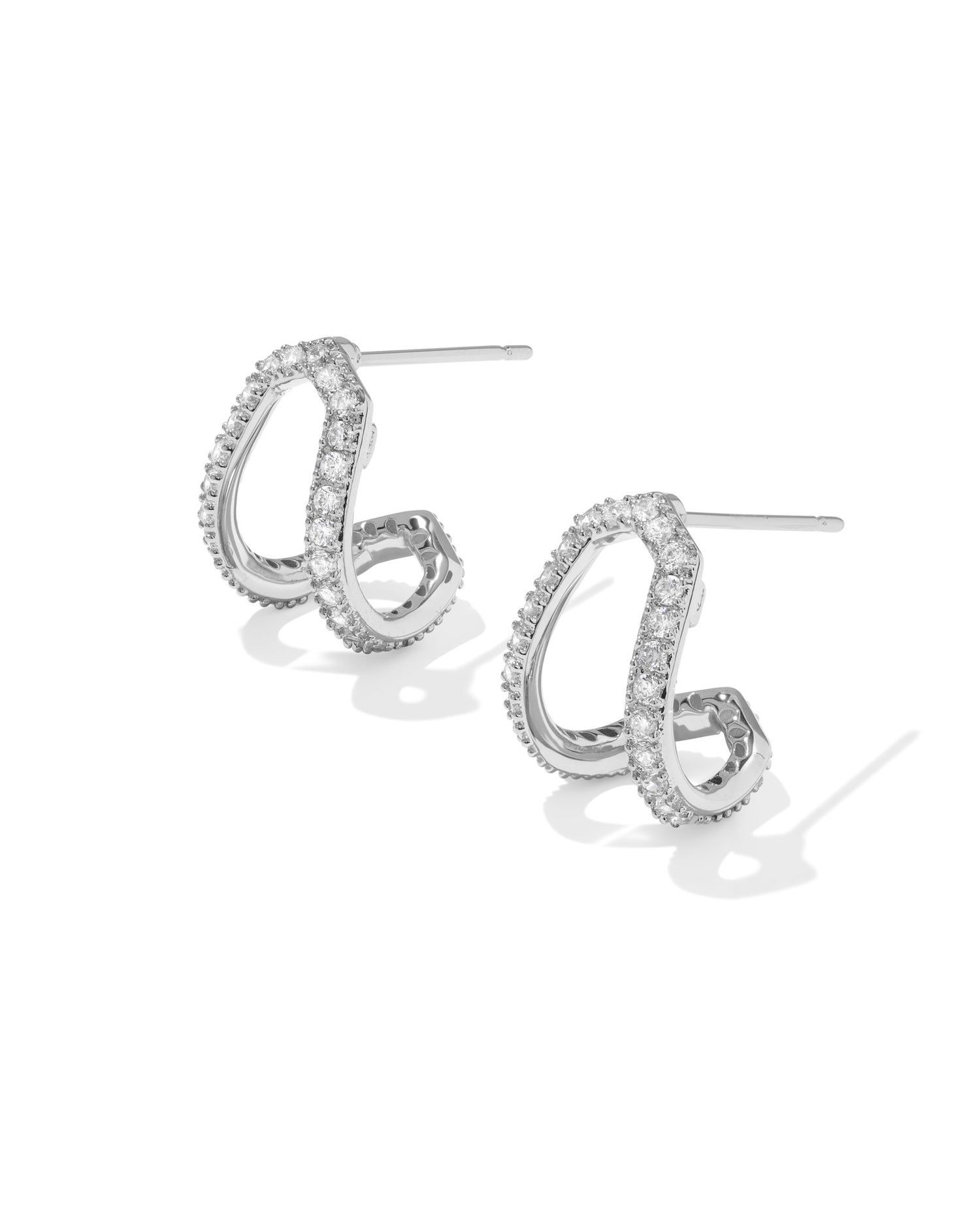 Daphne Pave Huggie Earrings Silver White CZ