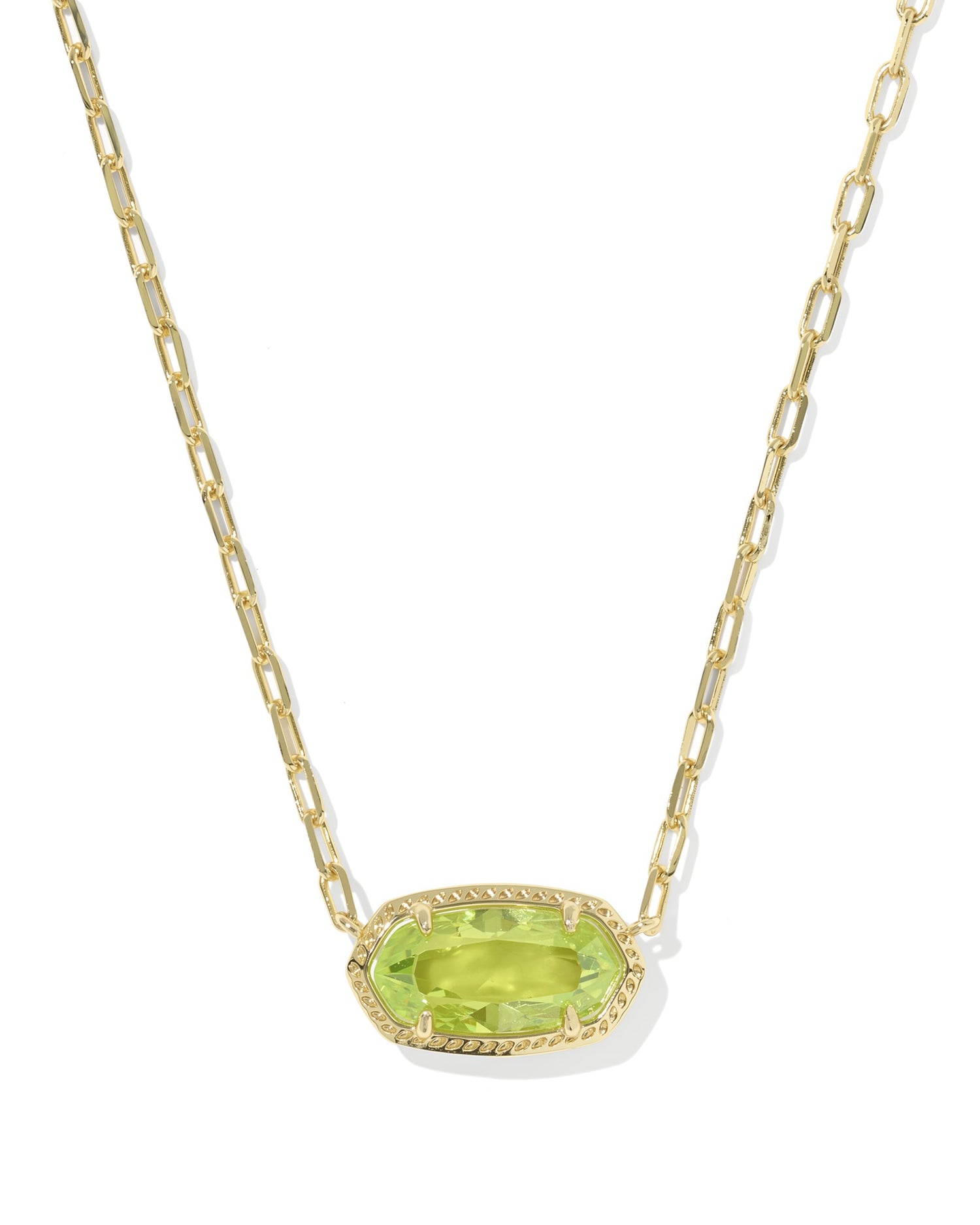 Elisa Luxe Short Pendant Necklace Gold Light Green CZ