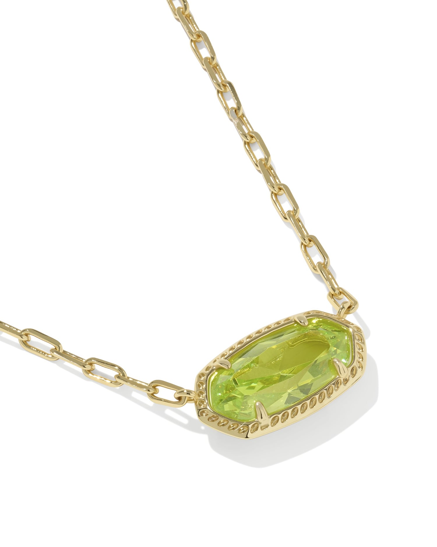 Elisa Luxe Short Pendant Necklace Gold Light Green CZ