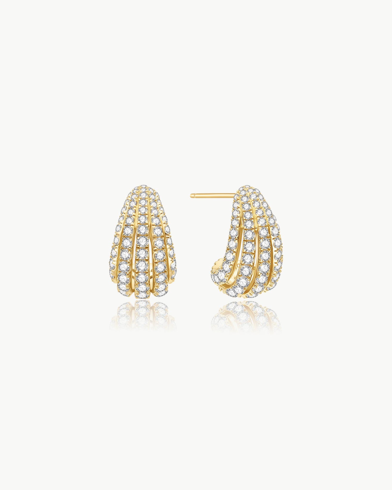 Tide Echo Gold Pave Shrimp Stud Hoop Earrings