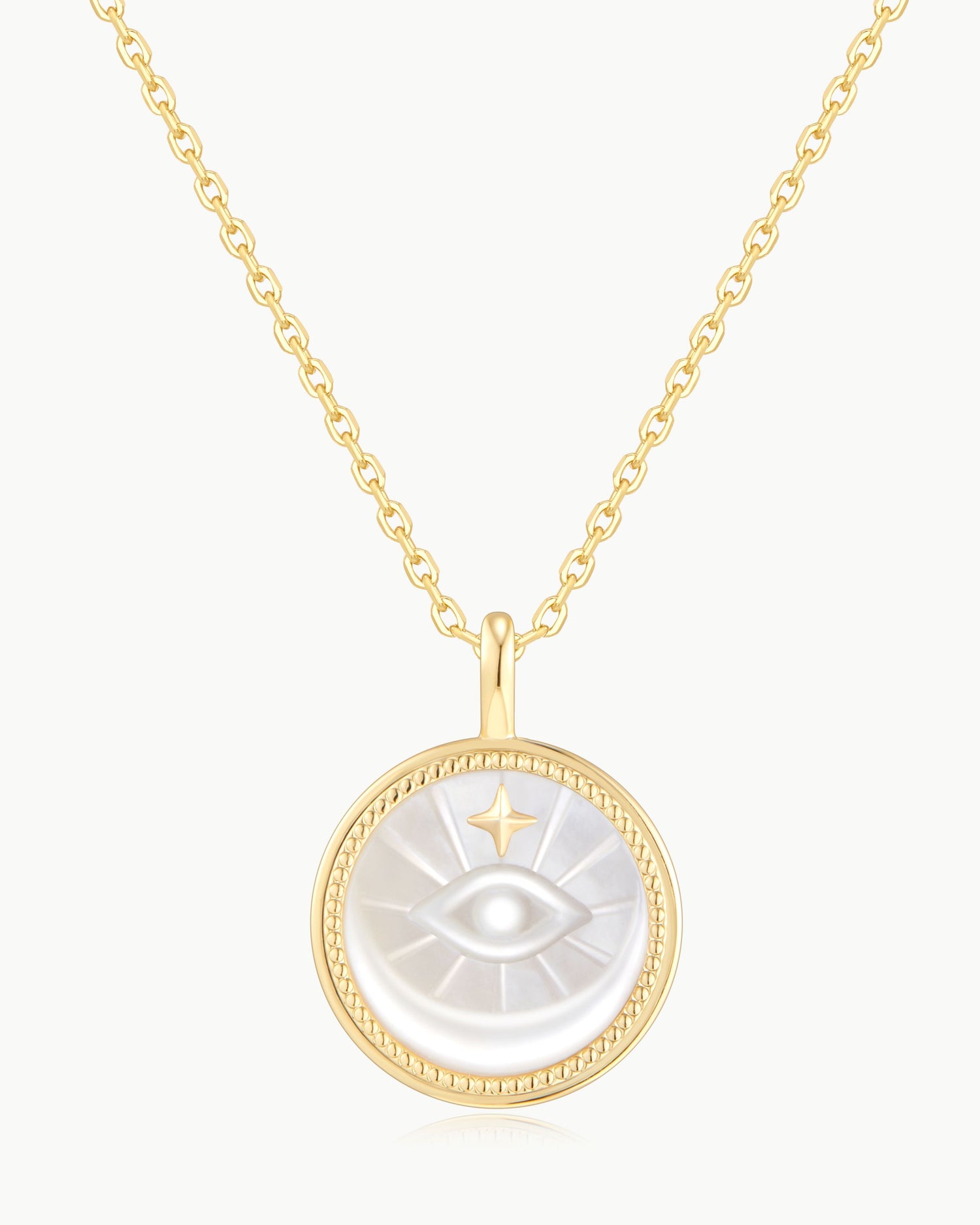 Tide Echo Gold Evil Eye Mother of Pearl Medallion Necklace