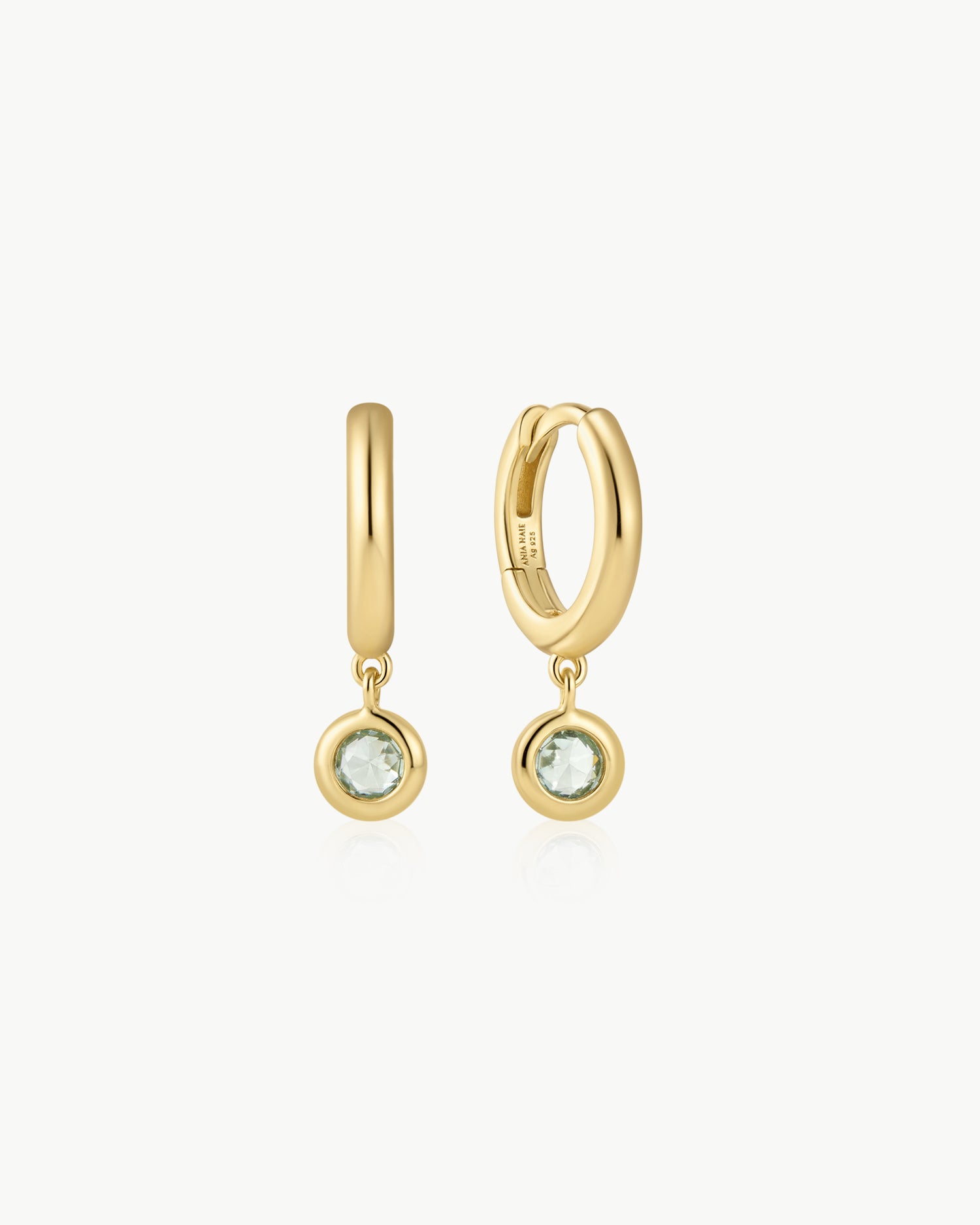 Ripple Joy Gold Dangling Mint Green Huggie Hoop Earrings