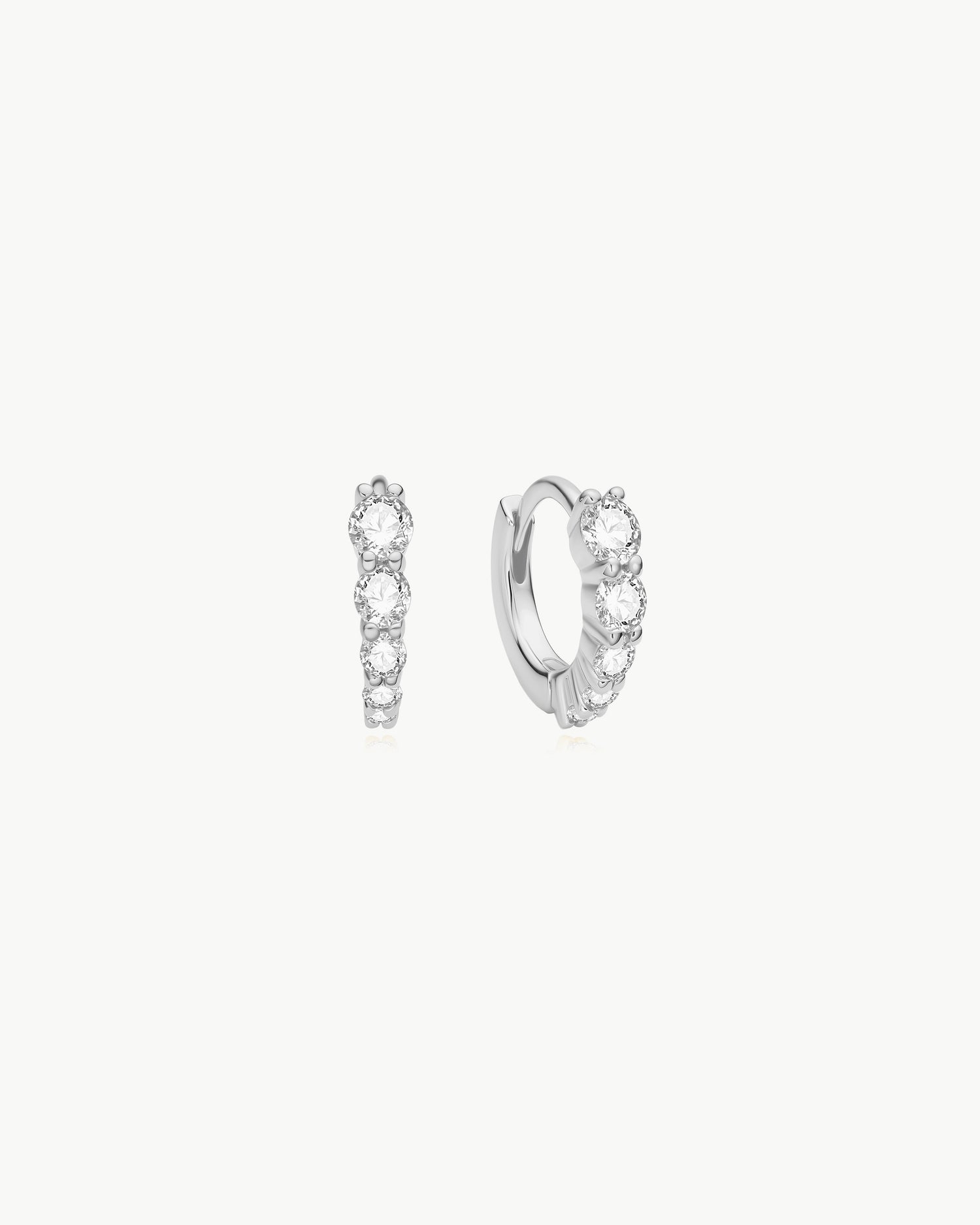 Luna Gaze Silver Graduated Sparkle Huggie Hoop Earrings