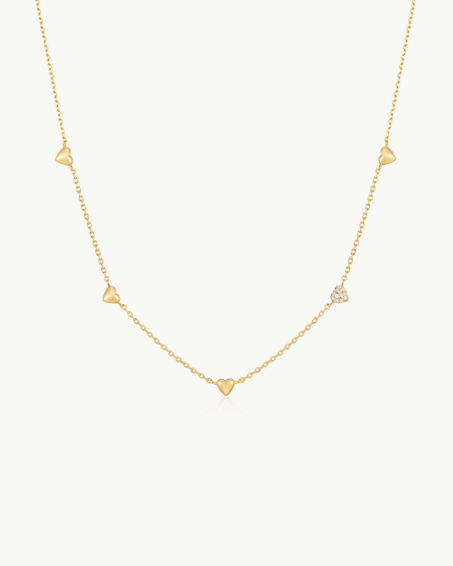 Starlit Drops Gold Pave Puffed Heart Station Necklace