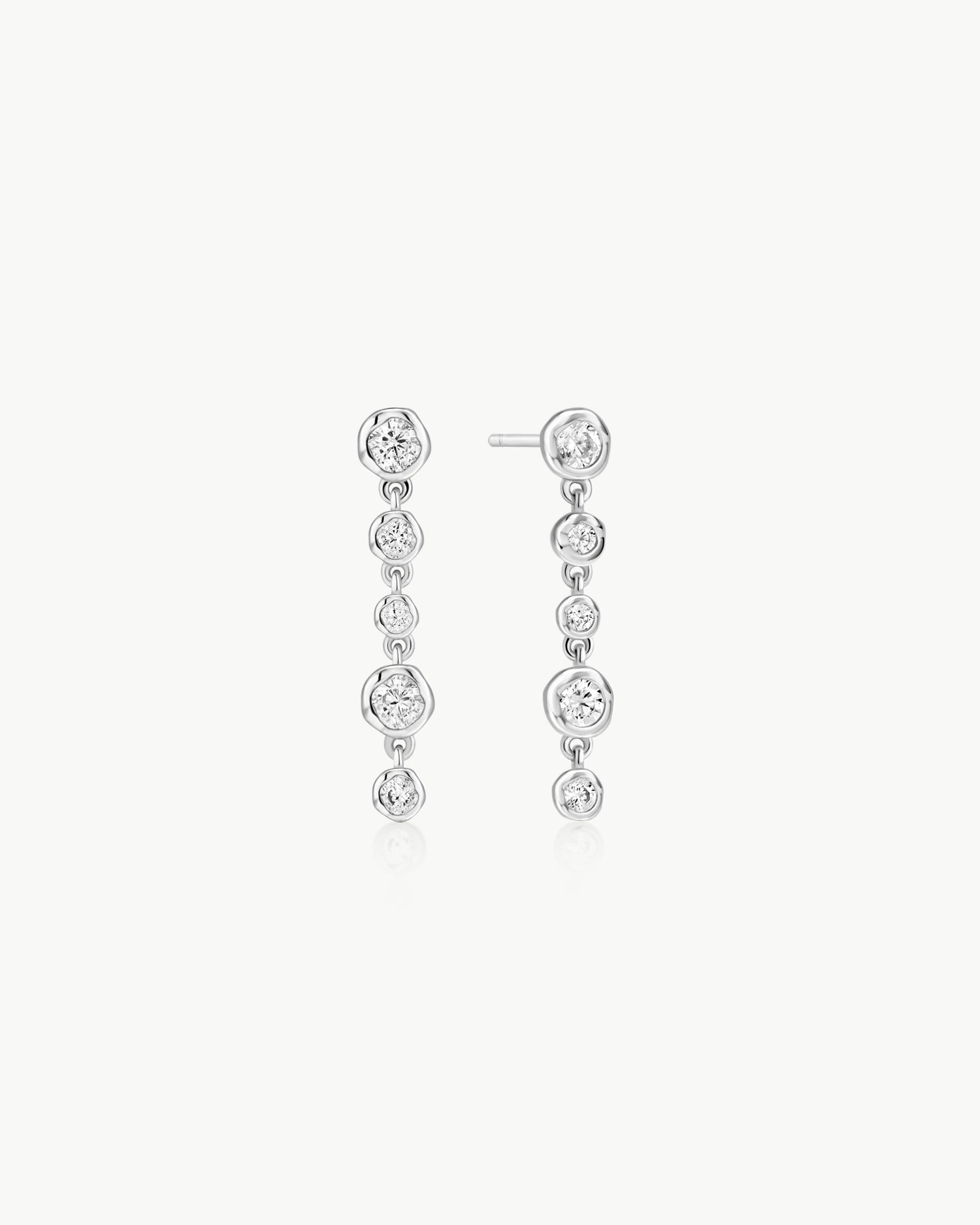 Starlit Drops Silver Molten Cascasde Bezel-Set Drop Stud Earrings