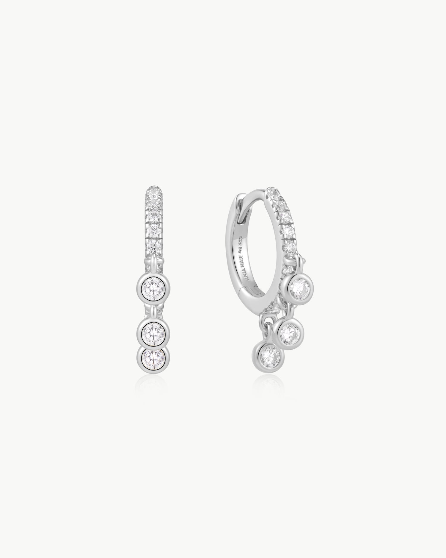 Starlit Drops Silver Trio-Drop Huggie Hoop Earrings