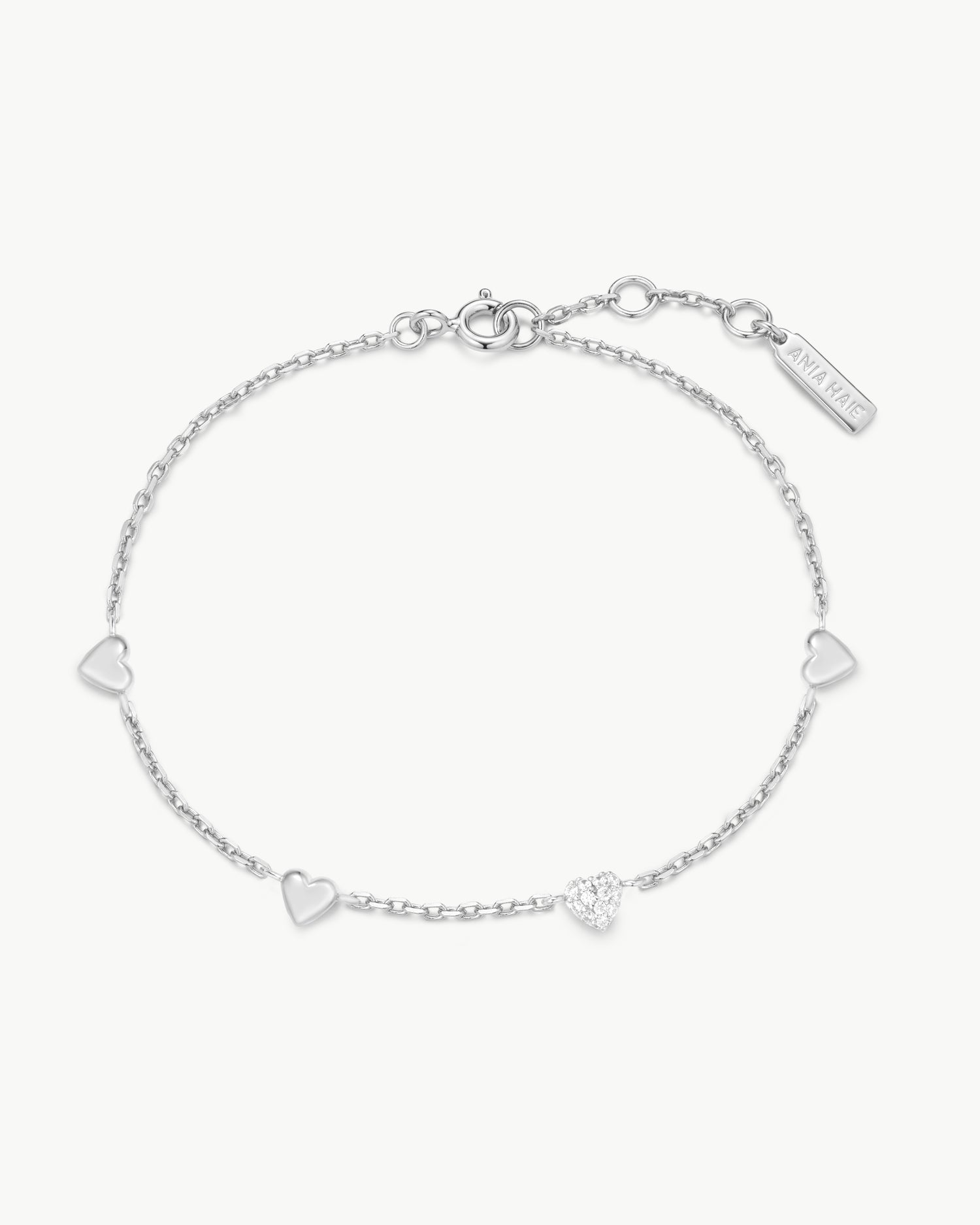 Starlit Drops Silver Pave Puffed Heart Station Bracelet