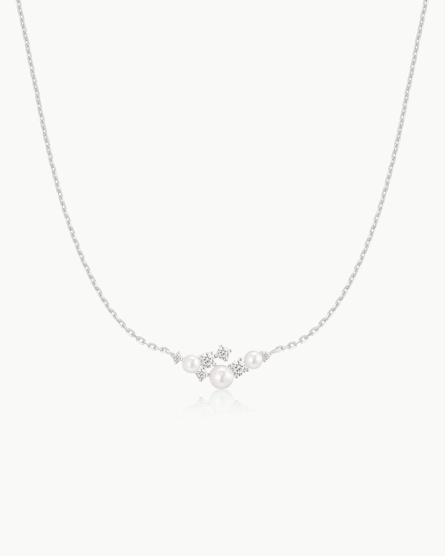 Starlit Drops Silver Shell Pearl Cluster Necklace