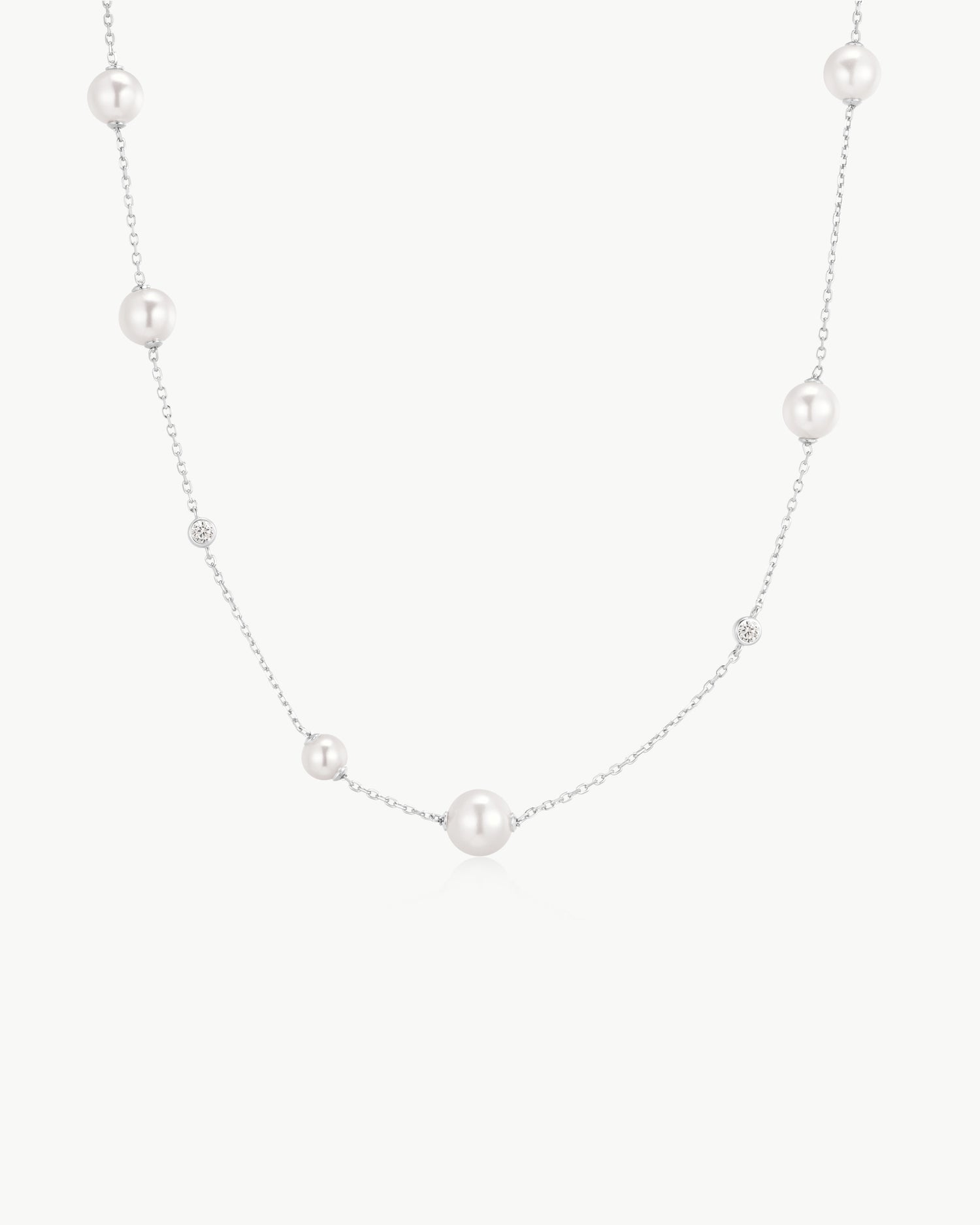 Luna Gaze Silver Asymmetric Shell Pearl Station Necklace